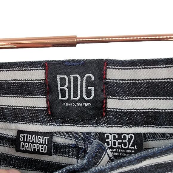 Bdg Black White Railroad Stripe Cut Off Jean Shorts 36 - Picture 3 of 4